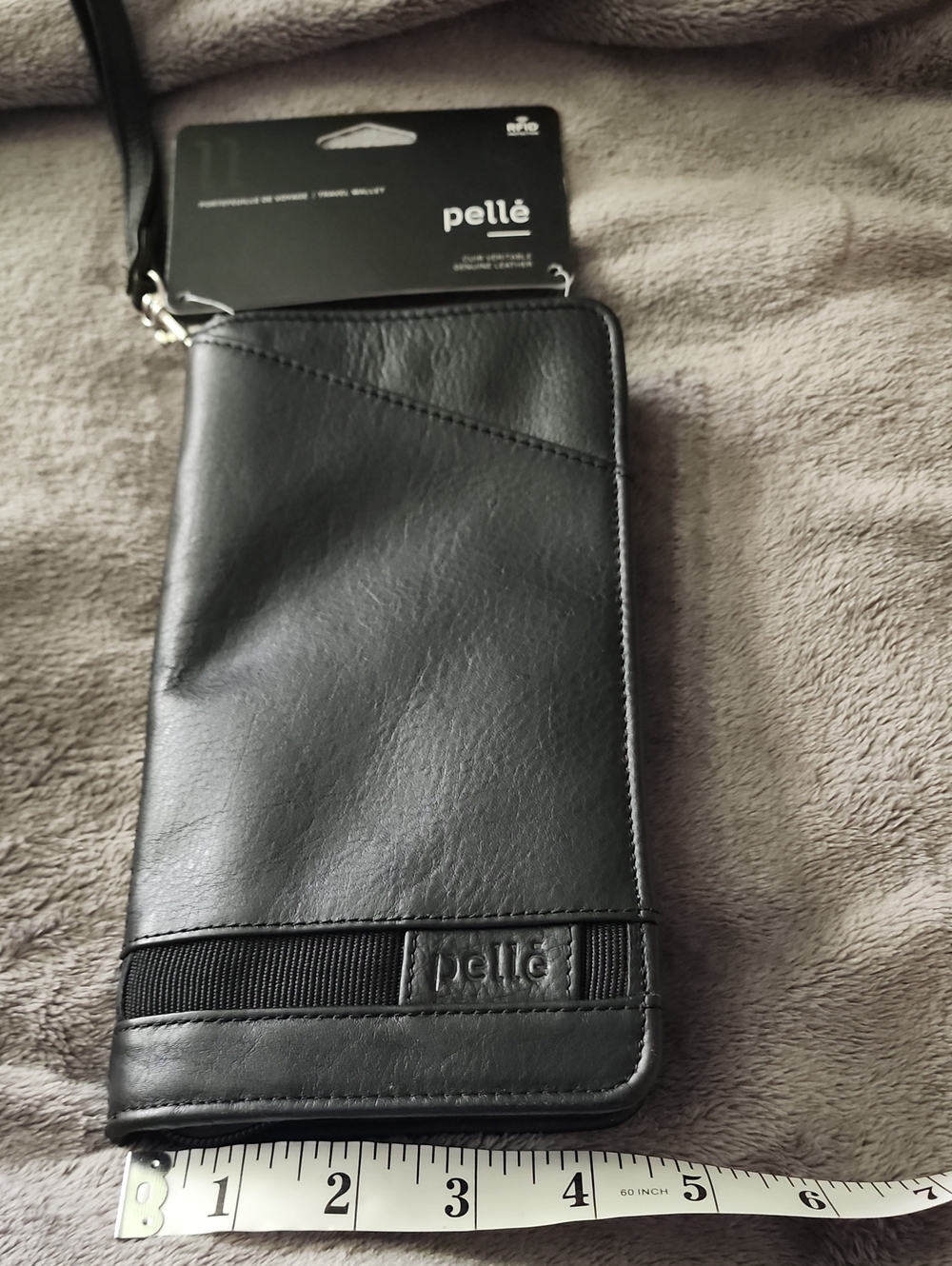 Elle Black Leather Wristlet Passport Travel RFID Wallet